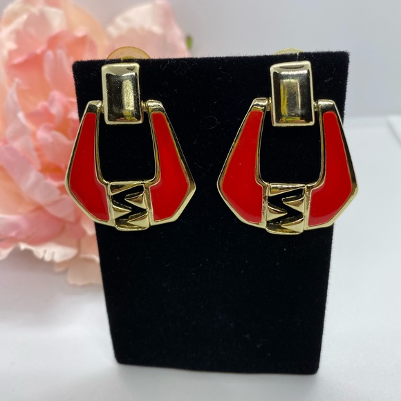 Jewelry - Vintage Red Enamel & Gold Tone Estate Earrings